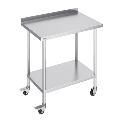 Roestvrijstalen Werktafel – RVS Werkbank – Keukentafel – Cateringtafel – Werkbank Op Wielen – 61x91,5x102 cm – 0,8 mm Roestvrij Staal