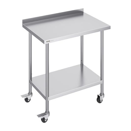 Roestvrijstalen Werktafel – RVS Werkbank – Keukentafel – Cateringtafel – Werkbank Op Wielen – 61x91,5x102 cm – 0,8 mm Roestvrij Staal