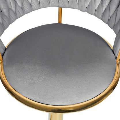 Barkrukken – Barstoel – Barstoelen – Keukenstoel – Krukken – 2 Stuks – Verstelbare Zithoogte 82-100 cm – Fluwelen Bekleding Met Gouden Metalen Poten
