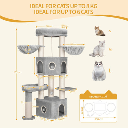 Krabpaal – Kattenboom – Kattenmeubel – Kattentoren – Krabton – 163 cm Hoog – Extra Stevige Sisal Palen voor Grote Katten