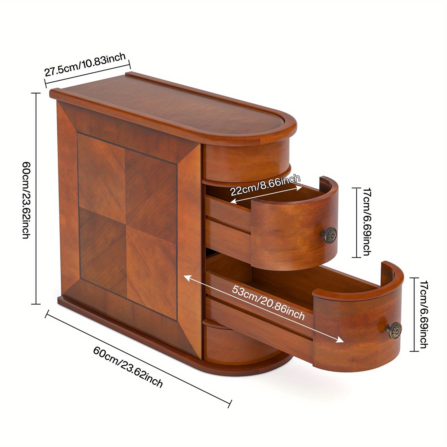 Houten Sidetable – Bedtafel – Nachtkastje – Smalle Bijzettafel – Opbergtafel – Massief Hout – Geen Montage Nodig – Met Lade – Multifunctioneel