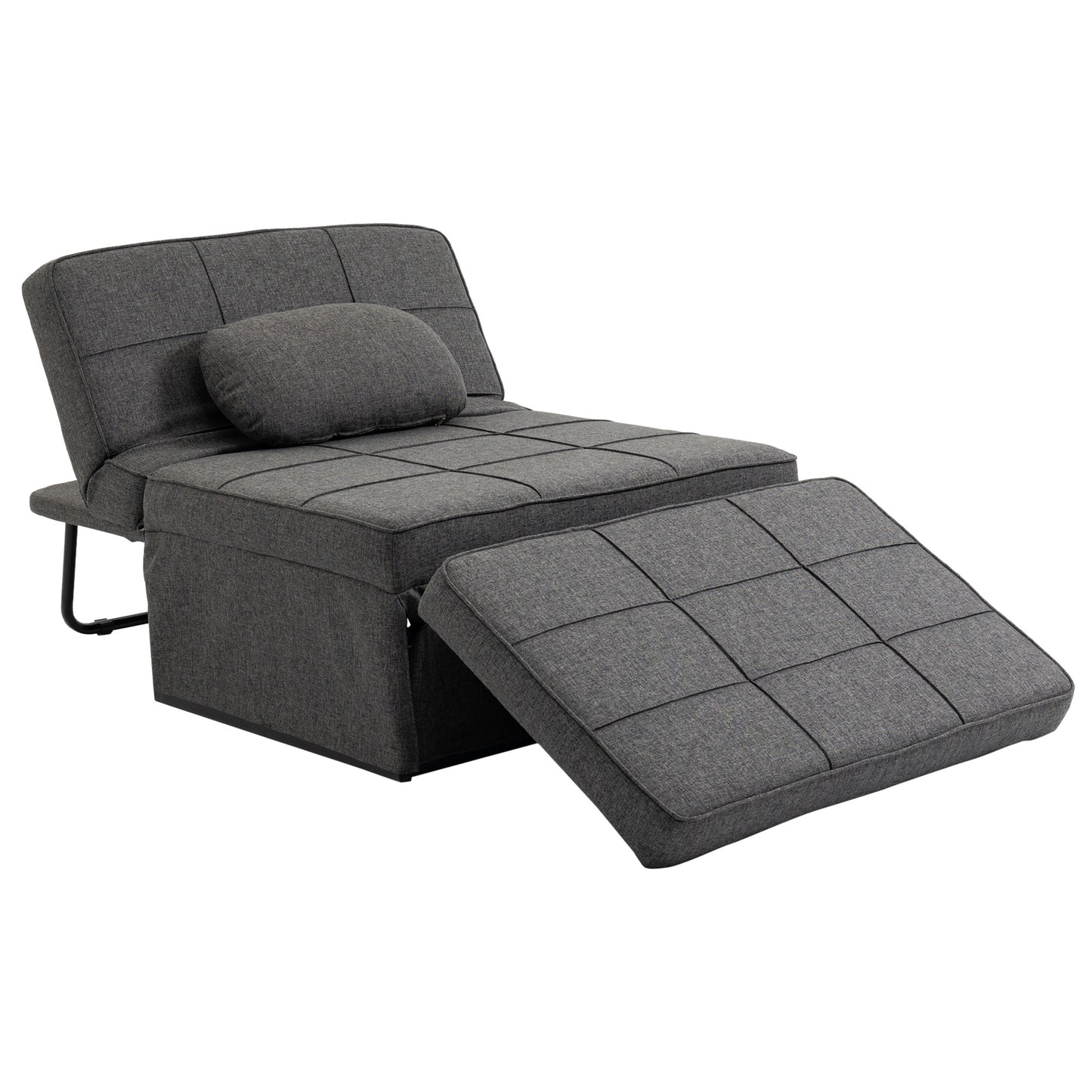 Chaise Longue – Fauteuil – Poef – Loungestoel – Slaapstoel – Verstelbare Rugleuning 5 Standen – Inklapbare Voetensteun – Metalen Frame – Linnen Bekleding – Grijs