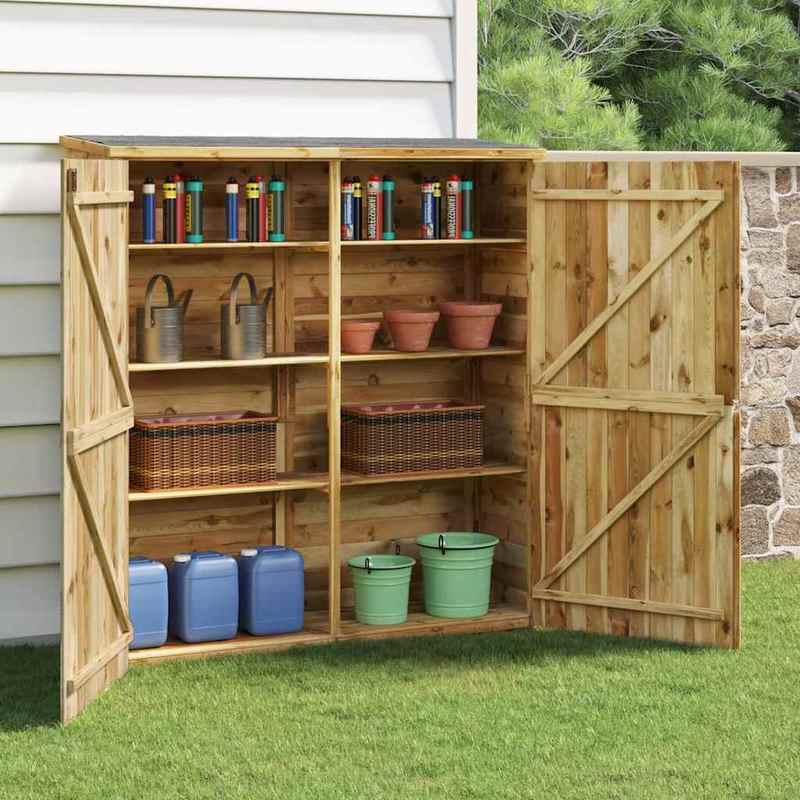 Tuinschuur – Houten Berging – Tuinkast – Tuinopslag – Buitenberging – Massief Vurenhout – Weerbestendig – 163x50x171 cm