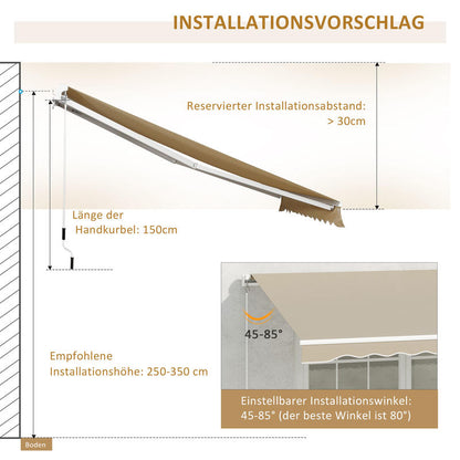 Uitschuifbare Zonwering – Terrasoverkapping – Buitenluifel – Zonnescherm – Balkonzonwering – Met Handcrank – Stevig Metaalframe – Polyester Doek – 3,95 x 2,45 m – Weerbestendig & Compact Designs