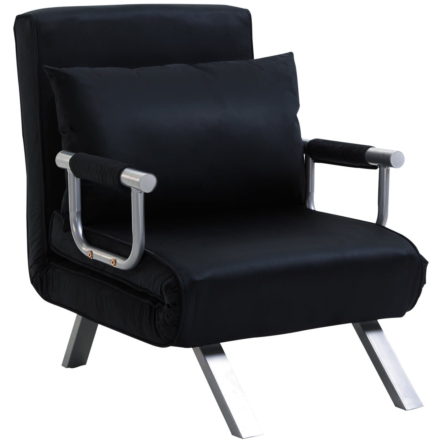 Bedbank – Slaapbank – Fauteuil – Logeerbed – Sofa – Verstelbare Rugleuning – Afneembare Voetensteun – Zwart Suède – Metaal