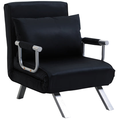Bedbank – Slaapbank – Fauteuil – Logeerbed – Sofa – Verstelbare Rugleuning – Afneembare Voetensteun – Zwart Suède – Metaal