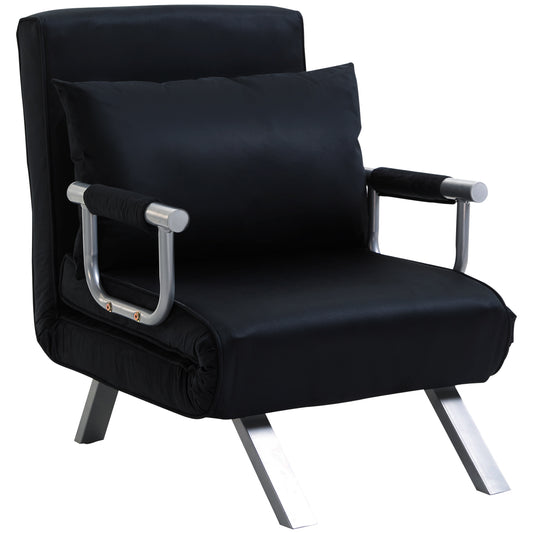 Bedbank – Slaapbank – Fauteuil – Logeerbed – Sofa – Verstelbare Rugleuning – Afneembare Voetensteun – Zwart Suède – Metaal