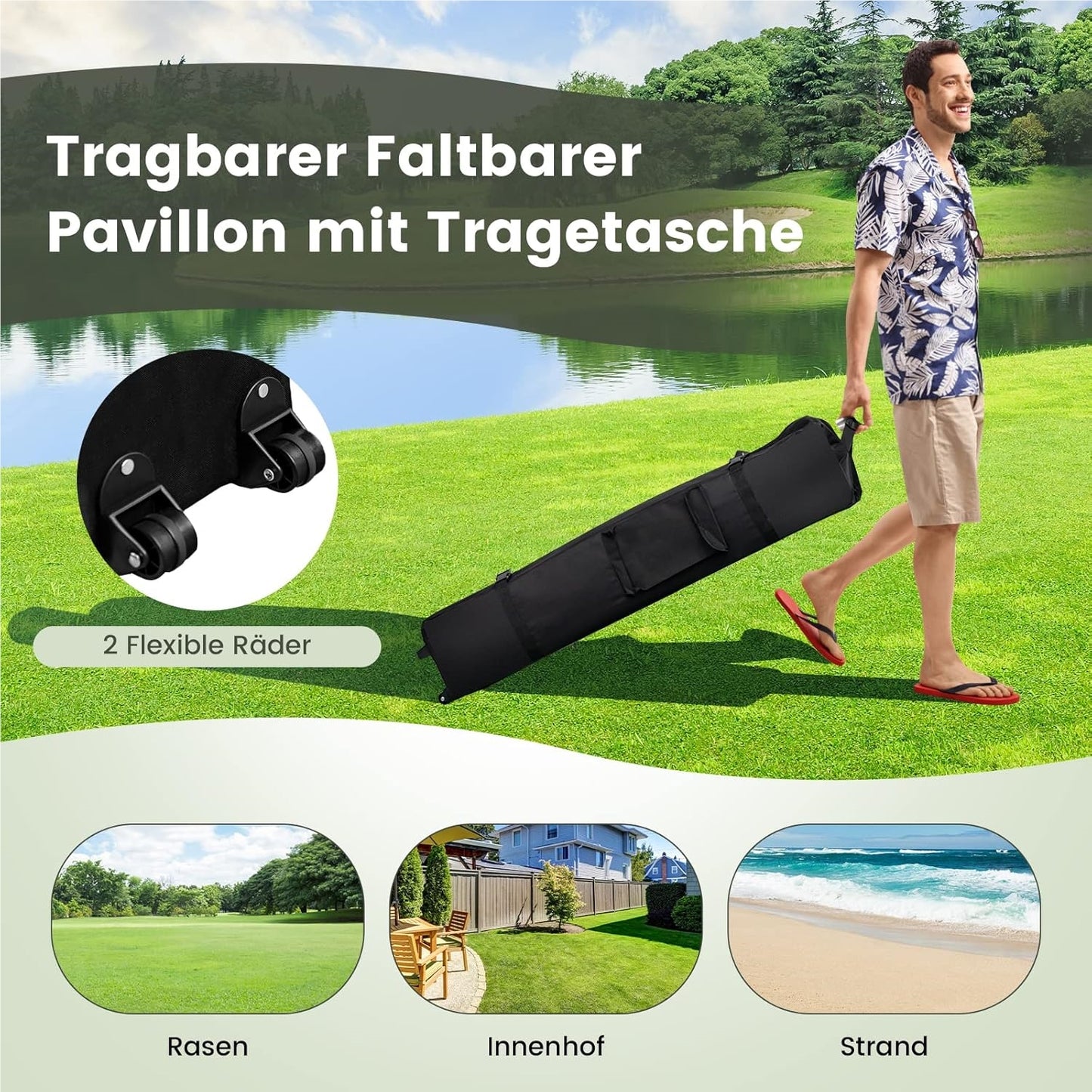 4x4m Pop-Up Vouwpaviljoen – Vouwtent – Tuinpaviljoen – Partytent – Schaduwdoek – UV Bescherming 50+ – Verstelbare Hoogte – Inclusief Draagtas Met Wieltjes – Grijs