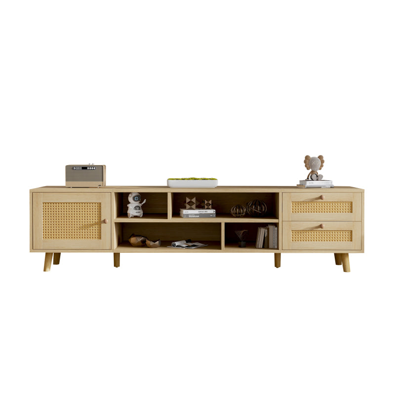 TV-kast – TV Meubel – TV Dressoir – TV Cabinet – Mediamöbel – Voor Grote Televisies Tot 70 Inch – Verstelbare Poten & Kabelmanagement – Duurzaam Spaanplaat En Riet Design (160 cm)