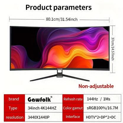 Curved Monitor – Gaming Monitor – UltraWide Monitor – PC Scherm – 34 Inch – QHD+ 3440x1440 Resolutie – 144Hz Verversingssnelheid – HDR 400 Nits