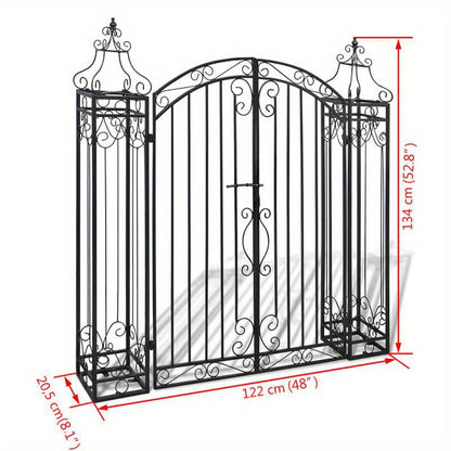 Smeedijzeren Poort – Tuinpoort – Buitenpoort – Entreepoort – Afscheiding – Zwart Design – Duurzaam Smeedijzer – 112x20,5x134 cm