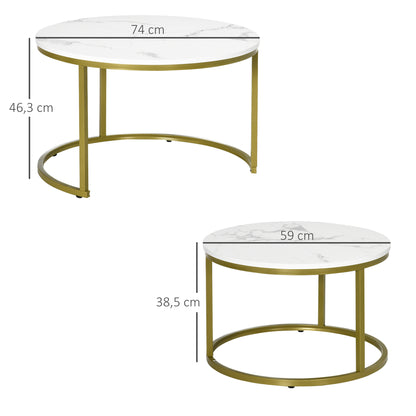 Nesting Salontafel Set – Bijzettafel – Tafel – Tafeltje – Witte Marmerlook – Gouden Stalen Poten – Ruimtebesparend – Modern Design