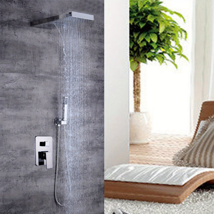 Doucheset – Douchegarnituur – Regendouche – Douchekop – Douchepaneel – 304 Roestvrij Staal – 2 Straalsoorten (Regendouche & Waterval) – Wandmontage – Vierkant – Zilver