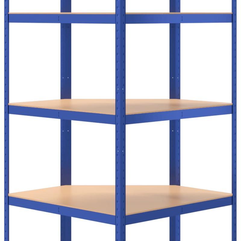 Hoekrek – Opbergrek – Hoekplank – Boekenkast – Opbergkast – 5-laags – Blauw Staal en Engineered Wood