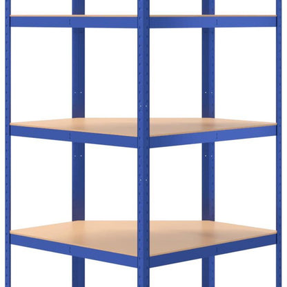 Hoekrek – Opbergrek – Hoekplank – Boekenkast – Opbergkast – 5-laags – Blauw Staal en Engineered Wood