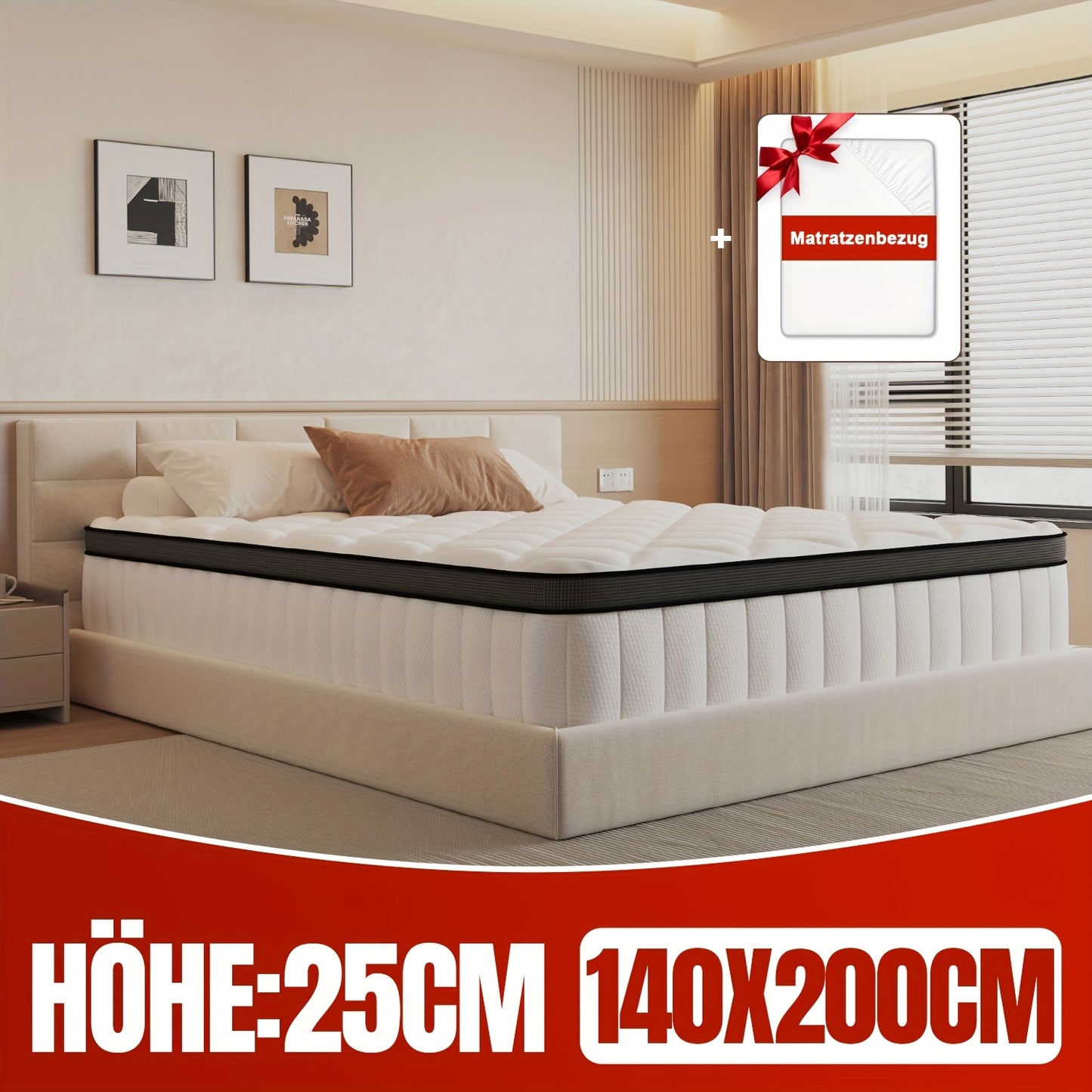 Premium Quality | Gronfont Mattress 90x200 Cm, Height 25cm, Premium Pocket Spring Mattress, Ergonomic 7-zone Mattress, Firmness Grade H3, Spring Mattress With Fitted Sheet, Mattress For Adults