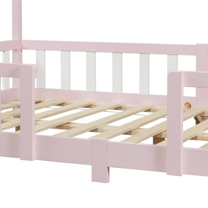Kinderbed – Kinderbedden – Eenpersoonsbed – Hoogslaper – Stapelbed – Huisvormig Design – Valbeveiliging – Grenenhout – 140x200 cm
