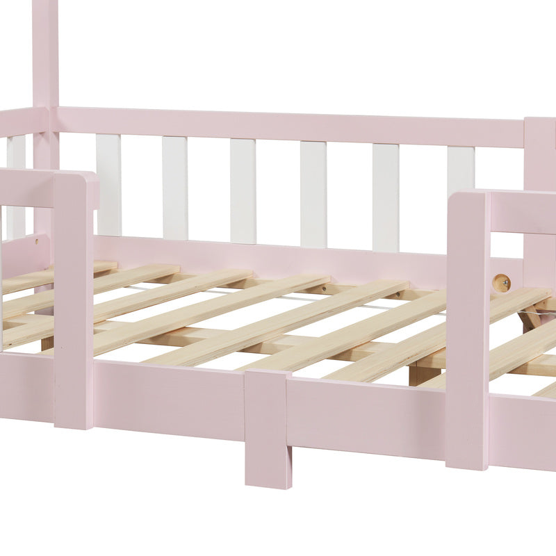 Kinderbed – Kinderbedden – Eenpersoonsbed – Bedbank – Hoogslaper – Lichtgrijs/Wit 90x200 cm – Massief Dennenhout – Valbeveiliging