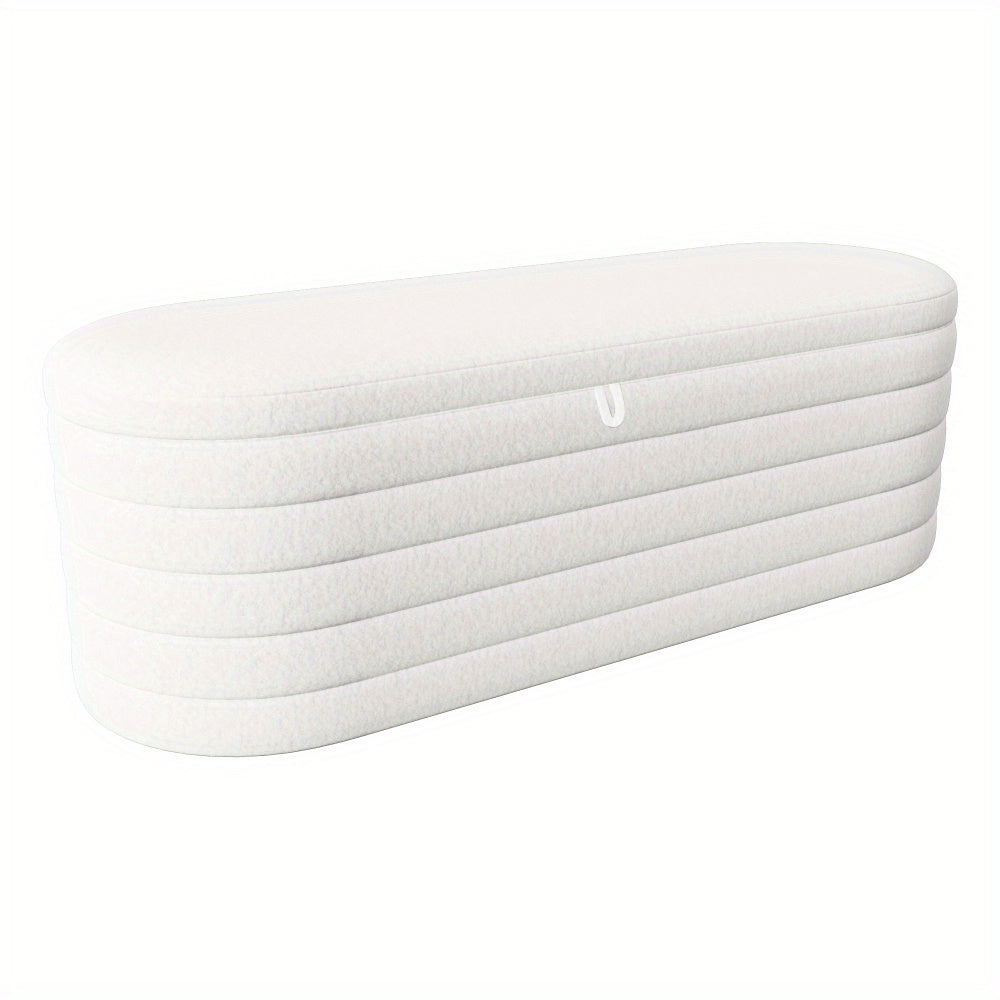 Bankje Met Opbergruimte – Puf – Zitzak – Poef – Hocker – Wit Teddyfleece – 120x40 cm – Zacht En Praktisch