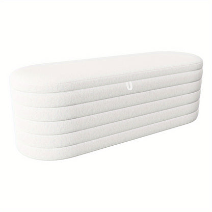 Bankje Met Opbergruimte – Puf – Zitzak – Poef – Hocker – Wit Teddyfleece – 120x40 cm – Zacht En Praktisch