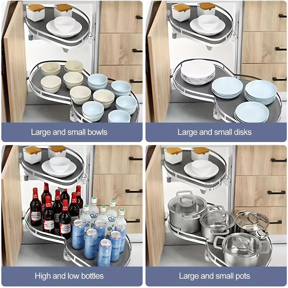 Uittrekbare Hoekkast – Hoekopberger – Keukenkast Organizer – Uittrekrek – Draaiplateau – Variant Rechts Uittrekken + Links Deur Openen – 90 cm Breed – Metaal Stevig