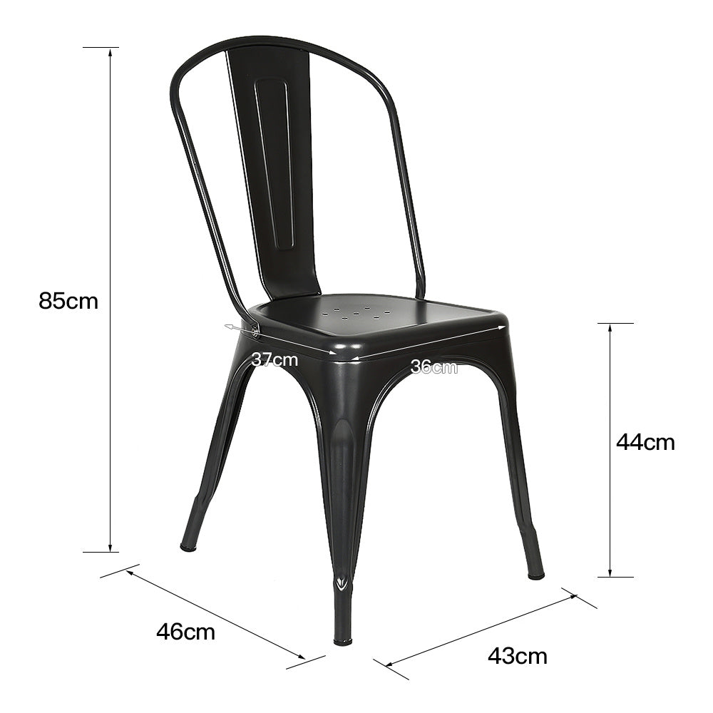 Eetkamerstoel – Bistrostoel – Tuinstoel – Balkonstoel – Lounge stoel – Industrieel Design – Stevig Metalen Frame – 46x43x85 cm – Set van 4 – Zwart