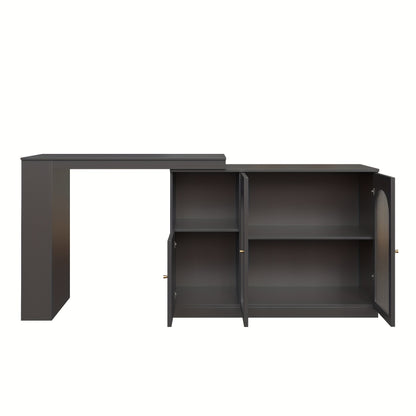 A 360-Degree Rotating Bar (Dimensions 120 X 40 X 97 Cm), Featuring a Sleek Modern Design with Black Rotating Dining And Bar Cabinets, Offering Multifunctional Storage Equipped with Glass Doors.