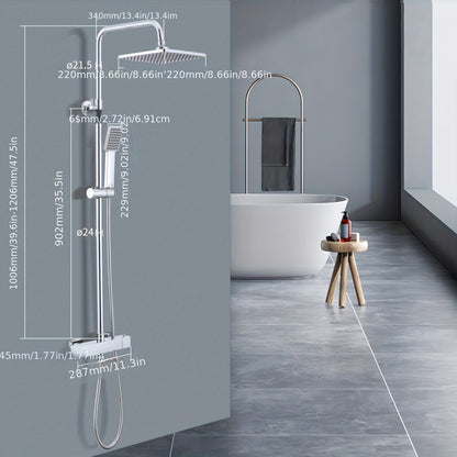 1 Set Modern Thermostatic Shower System with Rain Shower Head & Handheld Attachment - Stainless Steel & Chrome Plated, Wall-Mounted Outdoor/ Shower Set, 2-in-1 Water Modes (Rainfall & Spray), Temperature Control for Bathroom/
