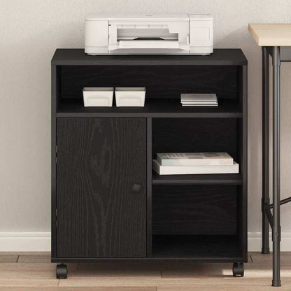 Large Black Oak ( Wood) Printer Stand with 4-Wheel-like Legs, Heavy-Duty Desktop Printing Cabinet, Space-Saving Organizer with Shelves & White-Tipped Feet, Easy Assembly, 60x50x67cm for /Office Printer, Scanner,