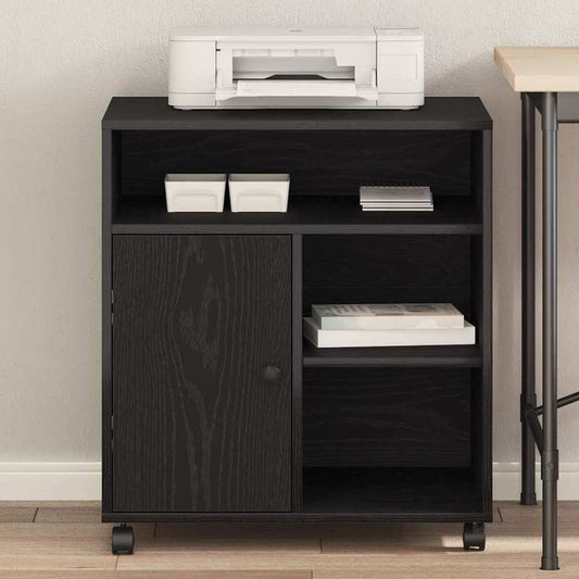Large Black Oak ( Wood) Printer Stand with 4-Wheel-like Legs, Heavy-Duty Desktop Printing Cabinet, Space-Saving Organizer with Shelves & White-Tipped Feet, Easy Assembly, 60x50x67cm for /Office Printer, Scanner,