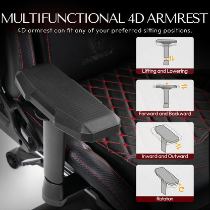Ergonomische Gamingstoel – Bureaustoel – Office Chair – PC Stoel – Race Stoel – 4D Verstelbare Armleuningen – Hoge Rugleuning Met Hoofd- en Lendensteun – PU Leder Zwart