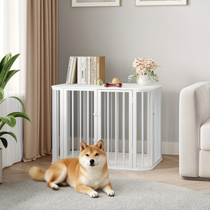 Hondenbench – Hondenkooi – Hondenhok – Hondenkennel – Hondenverblijf – Wit Metalen Frame – Multi-Deurs Toegang 80x55x61,5cm – Ruime Bench Voor Kleine en Middelgrote Honden