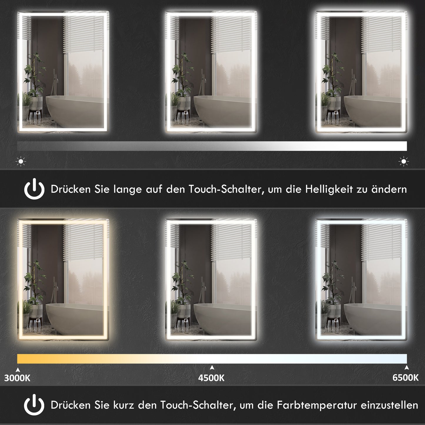 LED Badkamerspiegel – Spiegel, Wandspiegel, Make-up Spiegel, Badkamermeubel Spiegel – Variant Wit – Touchschakelaar – Anti-Dampfunctie – 60 x 80 x 4 cm