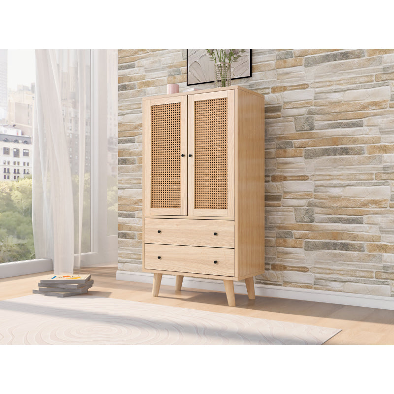 Kast – Dressoir – Opbergkast – Sideboard – Buffetkast – Eikenkleurig Spaanplaat Met Massief Dennenhouten Poot – 2 Deuren En 2 Lades – 60x40x120 cm