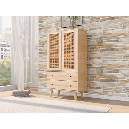 Kast – Dressoir – Opbergkast – Sideboard – Buffetkast – Eikenkleurig Spaanplaat Met Massief Dennenhouten Poot – 2 Deuren En 2 Lades – 60x40x120 cm