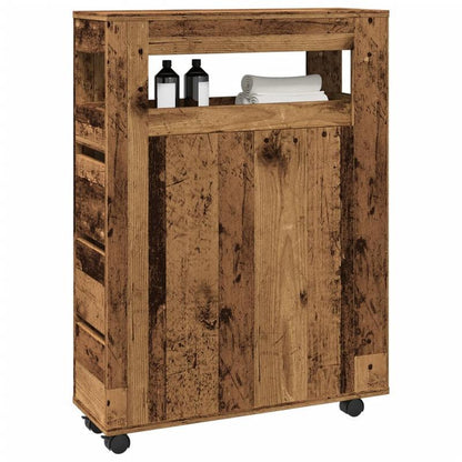 Smalle Badkamerkast – Waskast – Opbergkast – Plank – Karretje – Oud Hout – Op Wieltjes – Veel Opbergruimte
