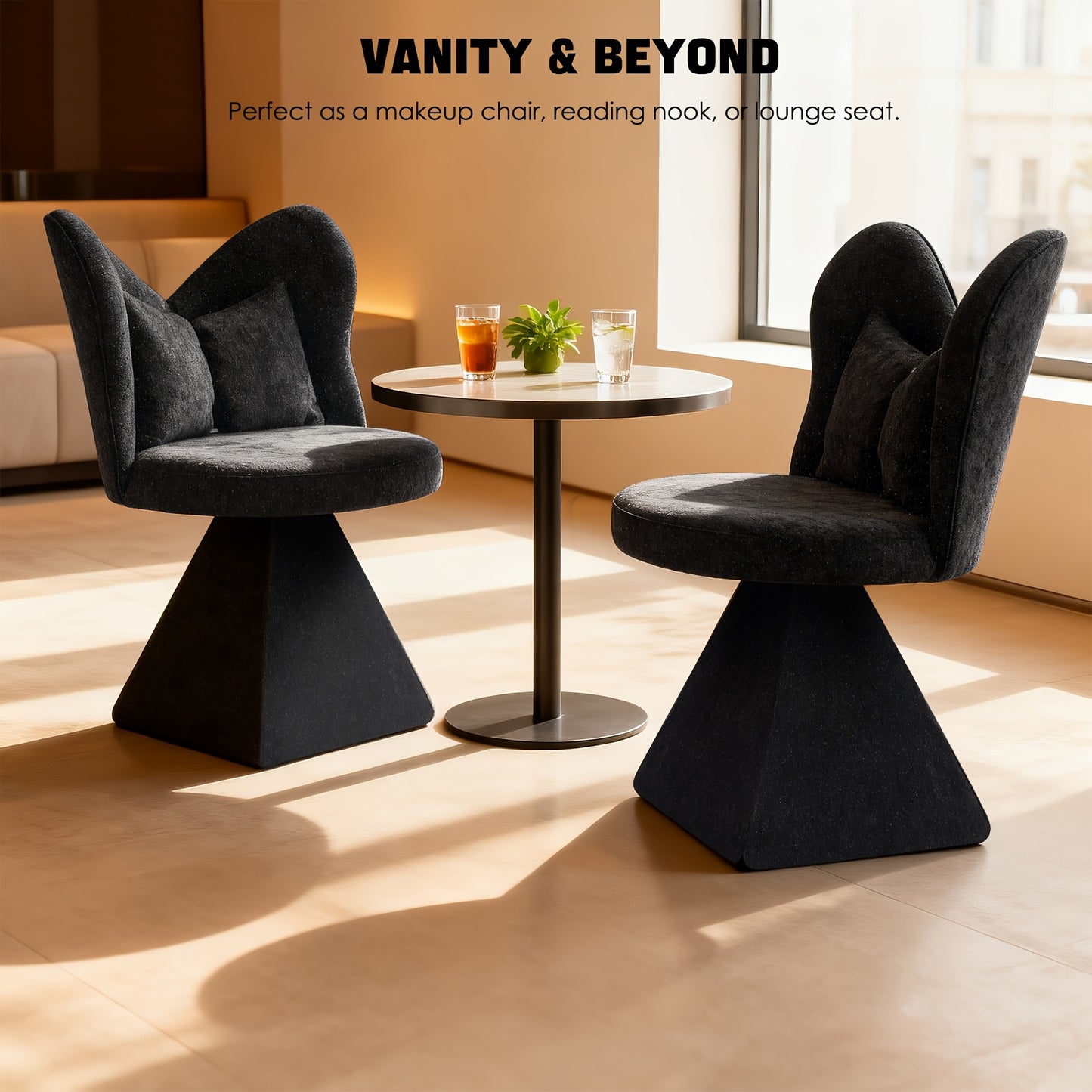 Vlinderstoel – Loungestoel – Draaistoel – Fauteuil – Dressing Chair – Zwart – Draaibaar Zitvlak – Bamboe Frame met Katoenen Vulling