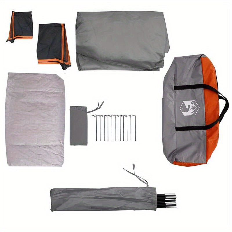 4-persoonstent – Kampeertent – Koepeltent – Iglo Tent – Festival Tent – Waterdicht Polyester – Stevig IJzeren Frame – Magnetische Sluitingen – Makkelijk Op te Zetten – Grijs-Oranje