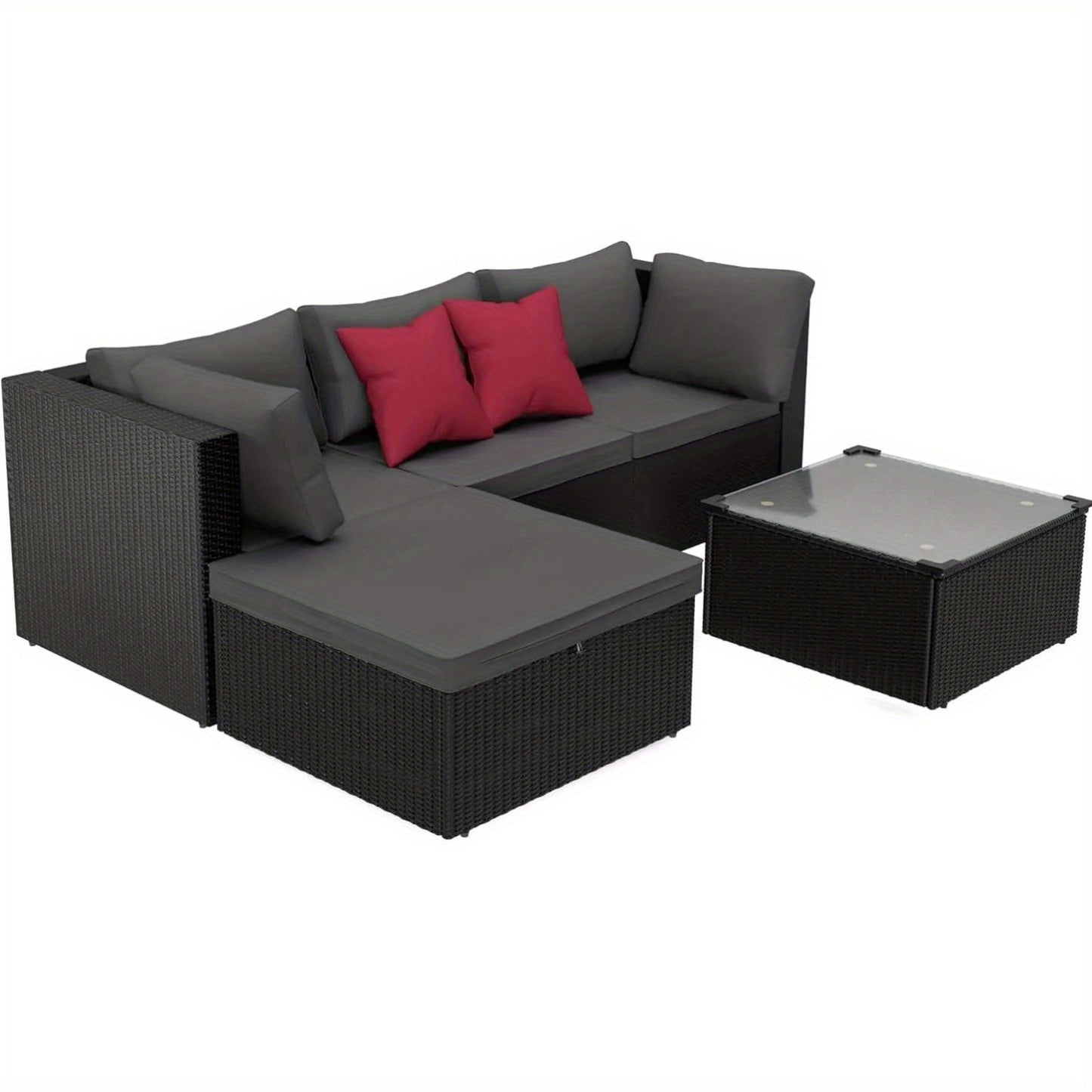 Loungebank – Loungeset – Tuinbank – Balkonbank – Tuinmeubelset – 3-zits Sofa – PVC Rattan – Met Glazen Tafelblad