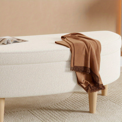 Opbergbank – Zitbank – Opbergkist – Bankje – Halbank – Witte Fleece Bekleding – Massief Dennenhouten Poten