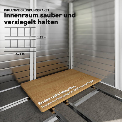 Metal Storage Shed, Weatherproof & Rust-Resistant, Lockable, 2.40 X 2.06 X 1.98 M, Teak, Temporary, Removable. Sturdy And Durable Outdoor Storage Space, Garden House, Tool Room, Yard Storage.