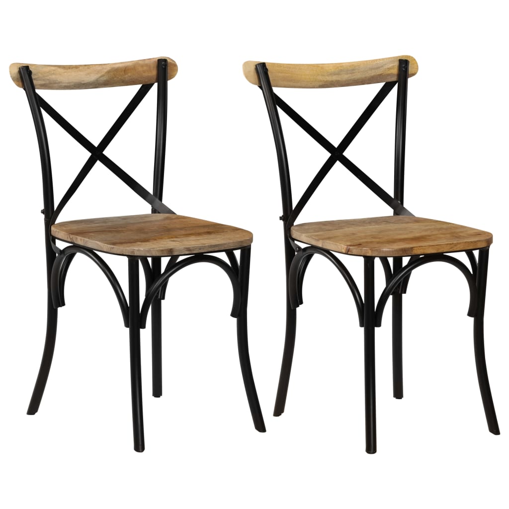 Eettafelstoel – Eetkamerstoel – Stoel – Kuipstoel – Meubel – Massief Mangohout – Zwart Stalen Frame – Handgemaakt – Duurzaam & Stevig