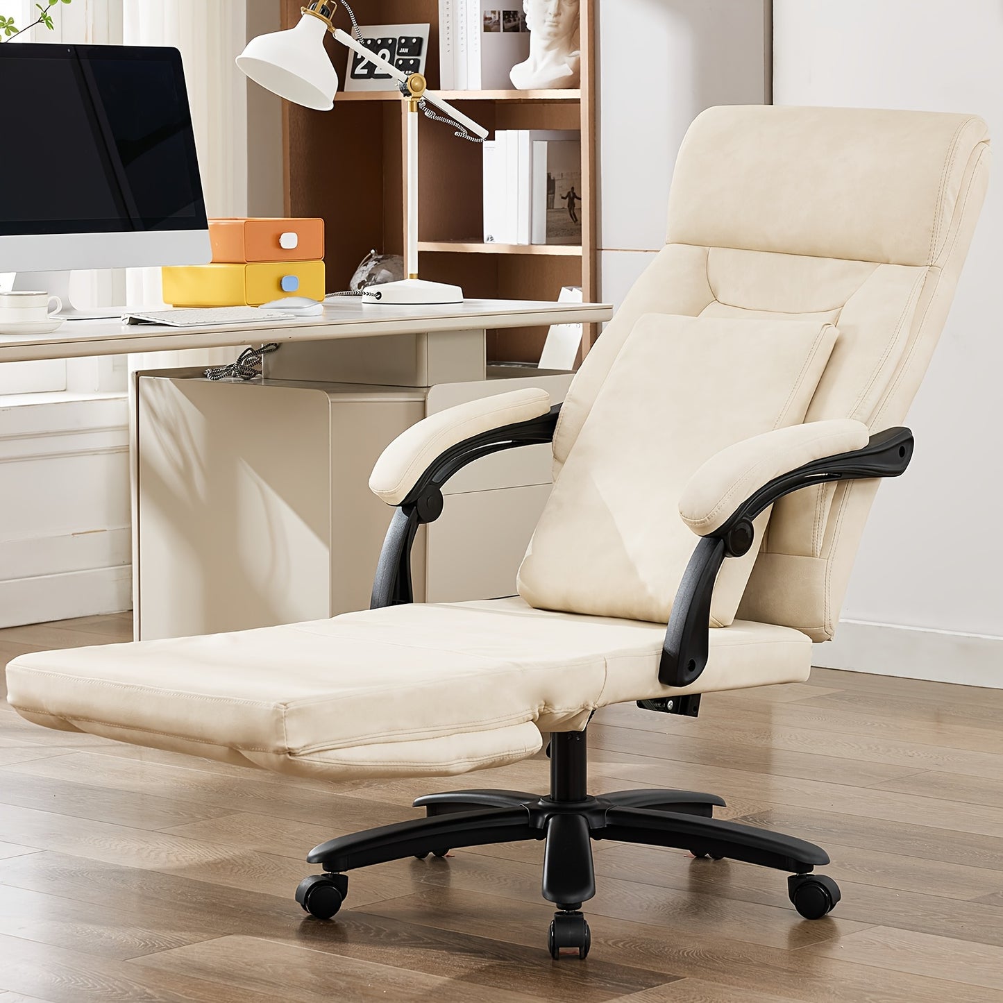 Bureaustoel – Bureaustoel Met Wieltjes – Desk Chair – Werkstoel – Retro Beige – Draagkracht 500 Kg – PU Leer Bekleding