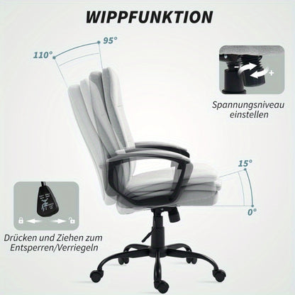 Ergonomische Bureaustoel – Kantoorstoel – Werkstoel – Bureaustoel Thuis – Draaistoel – Verstelbare Hoogte – Kantelmechanisme – 360° Draaibaar – Linnen Bekleding – Metalen Frame – Grijs