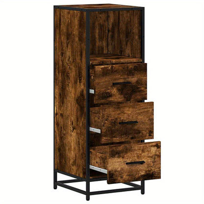 Badkamerkast – Badkamermeubel – Kolomkast – Wastafelonderkast – Badmeubel – Compact Ontwerp – Donkerbruin Eikenlook Met Zwart Metalen Frame