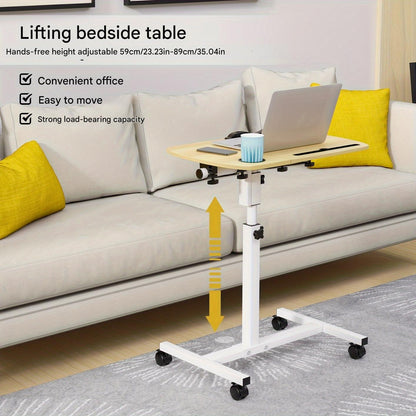 Mobiele Bijzettafel – Verstelbare Tafel – Zwenkwieltjes Tafel – Serveertafel – Werktafel – Handmatig Verstelbaar 60-90 cm – Krasbestendig Tafelblad