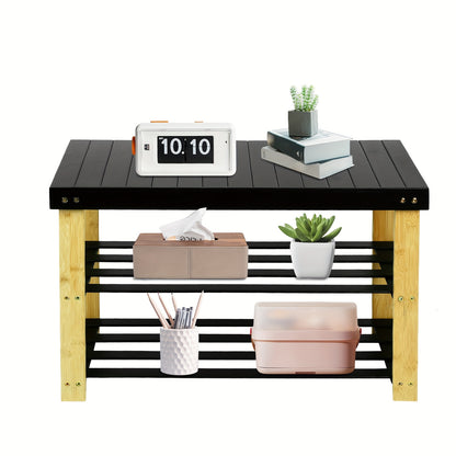 Schoenbank – Schoenenrek – Schoenopberger – Entréebank – Voordeurbank – Bamboe En Kunststof Board – Compact 70x27x42 cm