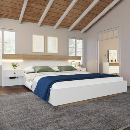 Beddenpakket – Slaapkamer Set – Tweepersoonsbed – Bedframe – Nachtkastjes – Sonoma Eiken & Wit Mat – Afmeting 140x200 cm – Volledig Gemonteerd
