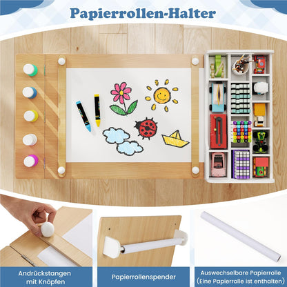 Kindertafel – Kinderbureau – Knutseltafel – Speeltafel – Stoelenset – 3-in-1 Schildertafel met Opbergruimte – Hoogwaardig Berkenhout – Veilig Afgeronde Hoeken – Nature