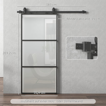 Schuifdeur – Schuifpaneel – Glazen Deur – Raumtebesparende Deur – Interieurdeur – Matglas – Zwart Stalen Frame – Soft-Close Mechanisme – Eenvoudige Montage